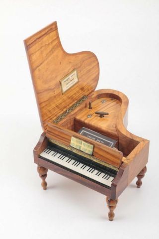Vintage Fred Zimbalist Thorens Swiss Burl Wood Grand Piano Music Box with Tag 2