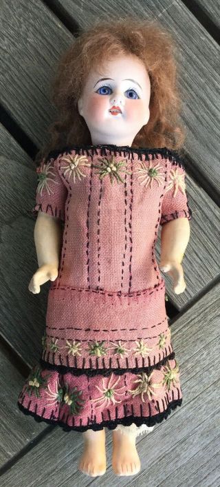 Lovely 10” Bleuette Antique Bisque Doll In Vintage Dress Marked 60 3/0