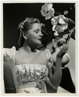 Delicate Joan Fontaine W/ Orchid Flowers 1937 Vintage Photograph Early Career