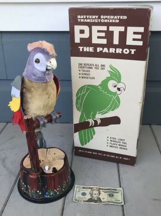 Vintage Marx Pete The Parrot Battery Operated Tin Litho Toy Japan & Box