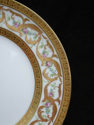 8 EXQUISITE ANTIQUE M.  REDON LIMOGES FRANCE GOLD ENCRUSTED SALAD PLATES 5