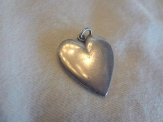 Fabulous Early Vintage Arts & Crafts Sterling Puffy Heart Charm With Tiny Garnet 2