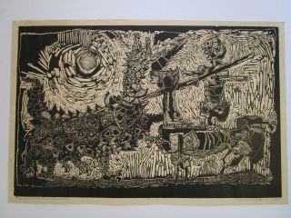Don Laviere Turner Woodcut Large Master Work 1950 Abstract Cubism Modernism Vtg