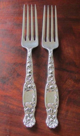 2 Antique Whiting Sterling Silver " Heraldic " Dinner Forks 7 1/2 " 112 Gms Ex - Con