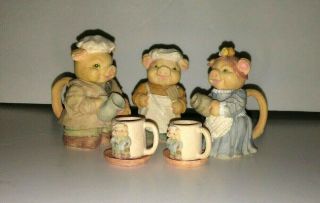 Little Pigs Miniature Tea Set Dollhouse Adorable