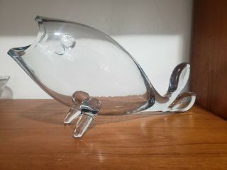 Vtg Mid Century Modern Blenko Clear Hand Blown Art Glass Fish Vase Vessel 20 ",