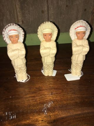 Antique Group Of 3 Celluoid Indian Chief Toy Figures Great Shape
