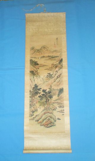 Vintage Chinese Landscape Scroll Painting On Silk By Hong Kong Refugee