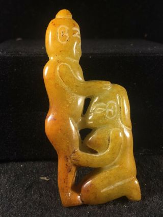 Old China Natural Jade Hand - Carved Statue Of Man And Woman Statue Pendant A5