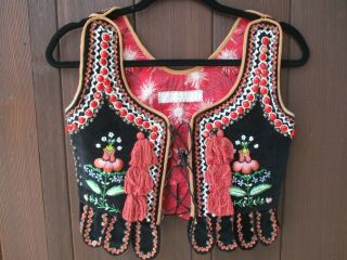 Vtg Polish Folk Costume Velvet Sequin Vest Hand Embroidery Xxs Stroje Regionale