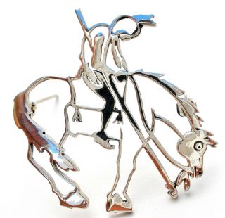 Horse With Indian Pin Sterling Silver Brooch By Frank Chavez Vintage 925 Warrior