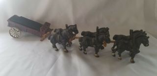Cast Iron Clydesdale Horse Drawn Carriage Wagon And 6 Horses Restore