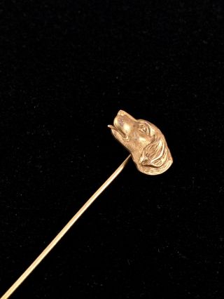 Vintage Solid 14k Yellow Gold Stick Pin Figural Dog W/ Tongue Out