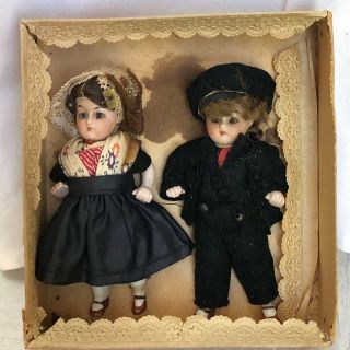 All Boxed Antique German Bisque Glass - Eyed Boy/girl Dolls 4 "