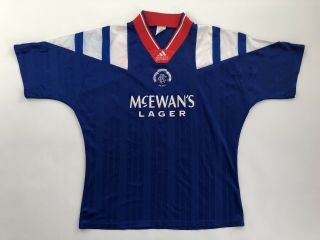 Vintage Glasgow Rangers Football Shirt 1992 Home Maglia Calico Mccoist