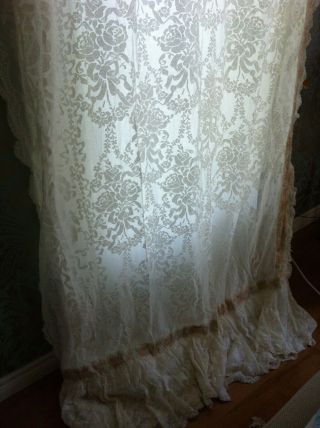 4 vtg curtain panel french italian lace drapes ruffle shabby chic off white 10ft 2