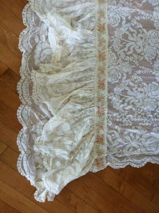 4 vtg curtain panel french italian lace drapes ruffle shabby chic off white 10ft 3