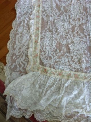 4 vtg curtain panel french italian lace drapes ruffle shabby chic off white 10ft 4