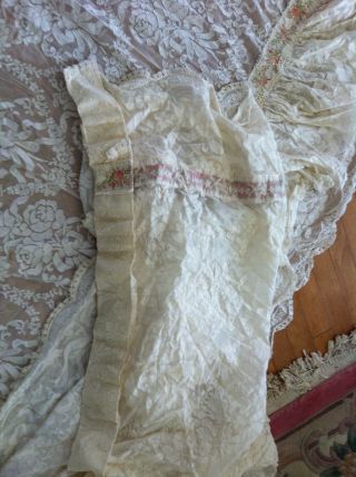 4 vtg curtain panel french italian lace drapes ruffle shabby chic off white 10ft 5