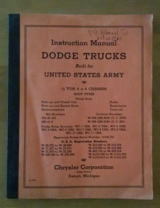 1940 Dodge Military Truck Instructions Wc - 1 To Wc - 11