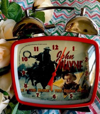 Vintage John Wayne Battery Operated Alarm Clock With Bells 5” P Cool 