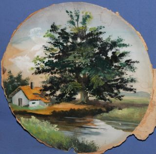 Vintage Impressionist Oil Painting River Landscape House