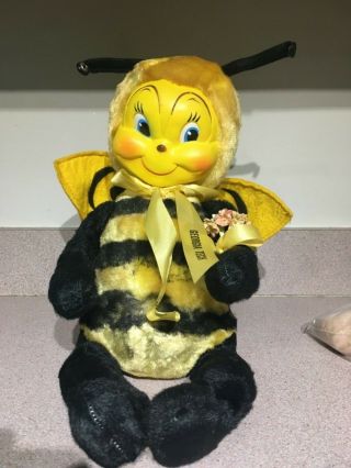 Very Rare Vintage 1940 - 50’s Bumble Bee Stuffed Animal With Rubber Face Gund?