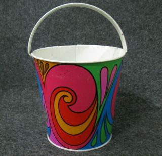 Ohio Art Sand Pail Tin Toy Scare Psychedelic Bright Colors W/ Price Tag