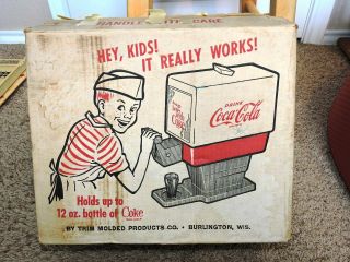 Vintage Trim Molded Products Coca Cola Coke Dispenser Machine Toy Box & Cups Set 2