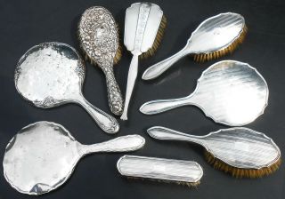 Quantity Sterling Silver Brushes & Mirrors - As Found - Antique & Vintage