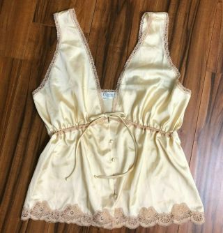 Vintage Christian Dior Lingerie Camisole Cami Top M Lace Trim Silky Beige Usa