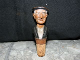 Vintage Wood Bottle Stopper Old Man Carved