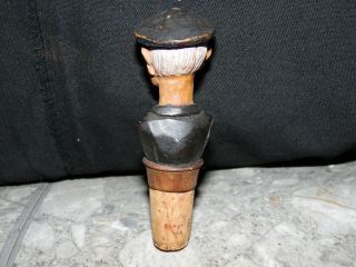 Vintage Wood Bottle Stopper Old Man Carved 3