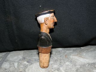 Vintage Wood Bottle Stopper Old Man Carved 4