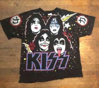Rare Vtg Kiss 1992 Chikara Winterland Rock Express All Over Print Shirt Size Xl
