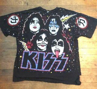 Rare Vtg Kiss 1992 Chikara Winterland Rock Express All Over Print Shirt Size XL 2