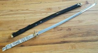 Vtg Samurai Katana Japanese Sword Carved White Dragon Handle 440 Stainless Steel