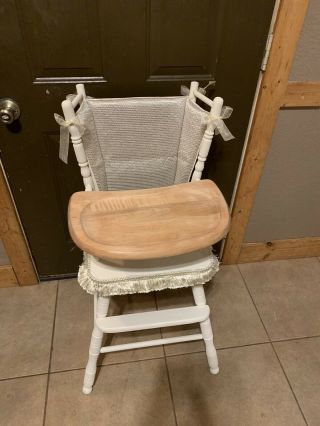 Vintage Wooden Highchair With Tray And Upholstery