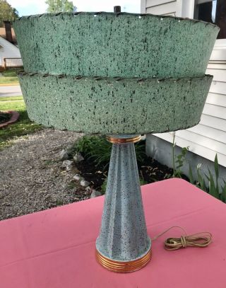 Mid Century Vintage Style 2 Tier Fiberglass Lamp Shade Retro Atomic Teal W/lamp