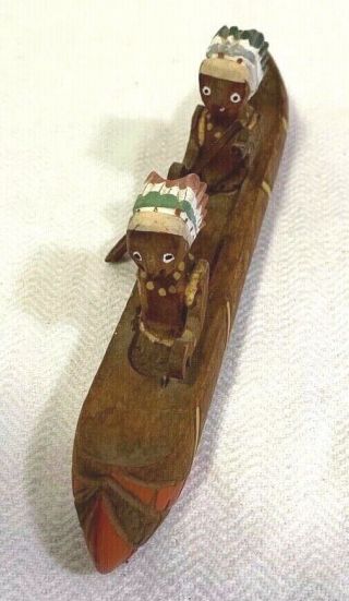 Vintage Carved Wooden Indian Chiefs in Canoe TOY - JAPAN - 7 3/4 