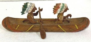 Vintage Carved Wooden Indian Chiefs in Canoe TOY - JAPAN - 7 3/4 