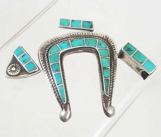 VTG Navajo Sterling Silver Turquoise Old Pawn Ranger Belt Buckle Set Repair 3