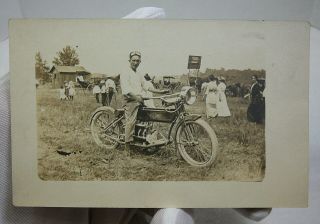 Real Photo Postcard Henderson Motorcycle Bike Rppc Antique Vintage