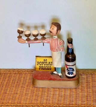 Vintage Pabst Blue Ribbon Beer - Bartender Waiter Metal Display Sign - Statue