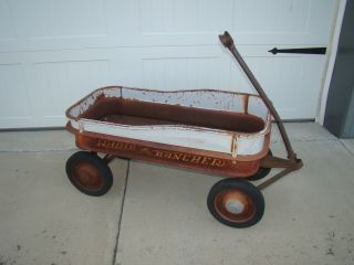 Vintage Rare Hard To Find Radio Rancher Red Wagon Great Patina Showing Age Use