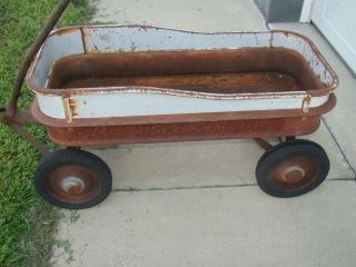 Vintage Rare Hard to Find Radio Rancher Red Wagon Great Patina Showing Age Use 4