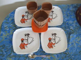 Vintage Horse Equestrian Theme Kids Play Dishes Tea Cups Saucers And Plates