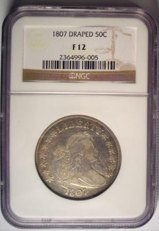 1807 Draped Bust Half Dollar 50C Coin - Certified NGC F12 - Rare Coin 2