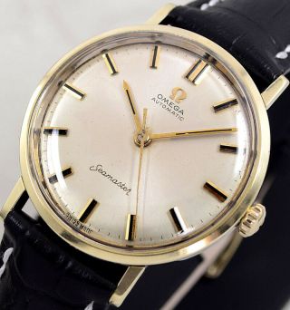 Vintage Omega Seamaster Automatic Gold Plated Case Ivory Dial Dress Men 