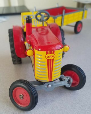 Zetor Tin Toy Key Wind Up Geared Tractor Trailer Metal Czech Republic